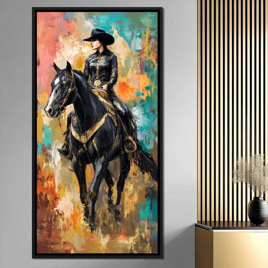 Gallant Cowgirl Riding Midnight Canvas Wall Art