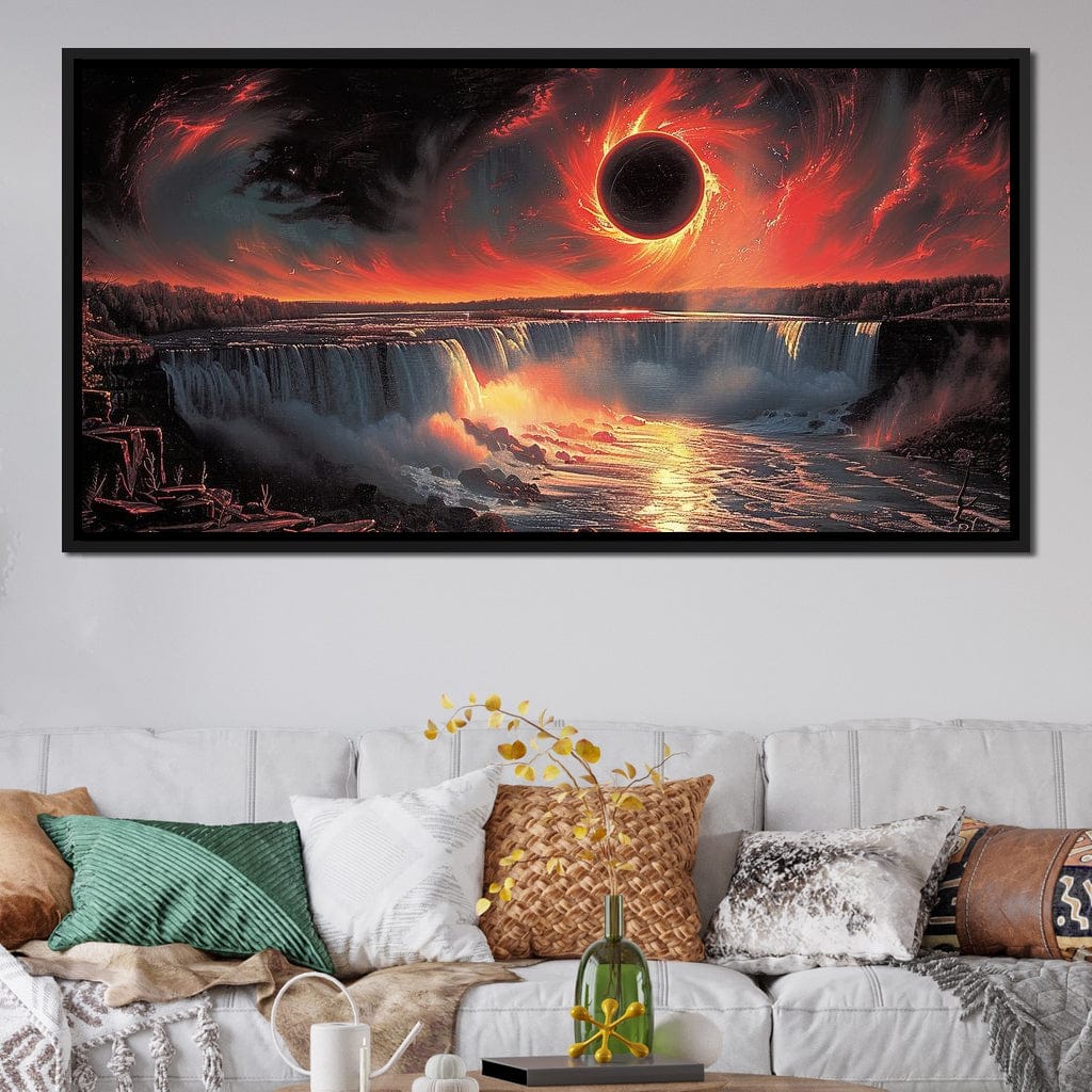 Eclipse Over Cascading Waters Canvas Wall Art