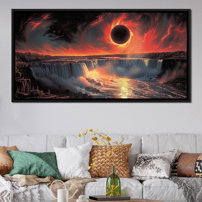 Eclipse Over Cascading Waters Canvas Wall Art