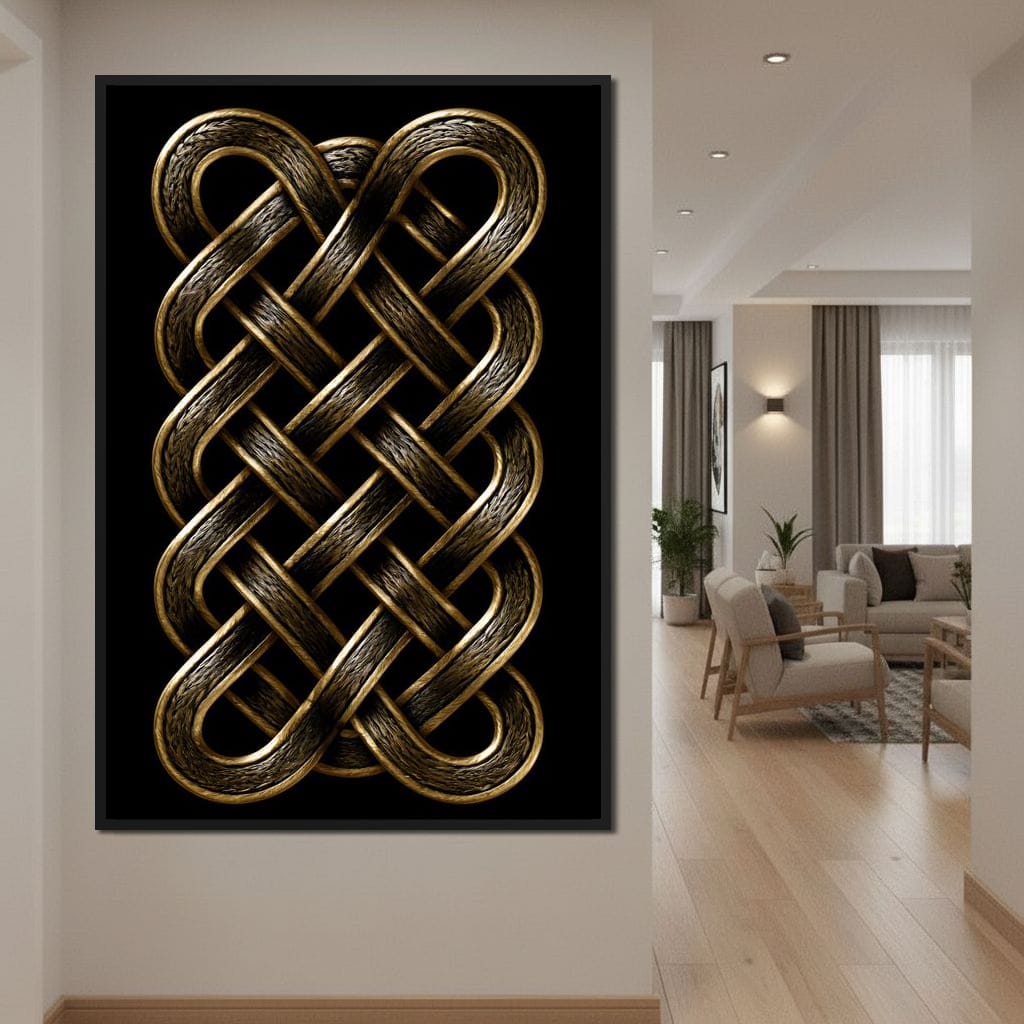 Ancient Norse Gold Metal Interlace Canvas Wall Art