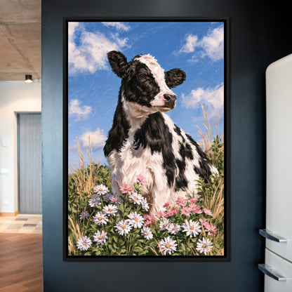 Gentle Pasture Cow Under Summer Skies Canvas Wall Art