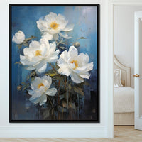 White Peonies on Light Blue Background Canvas Wall Art