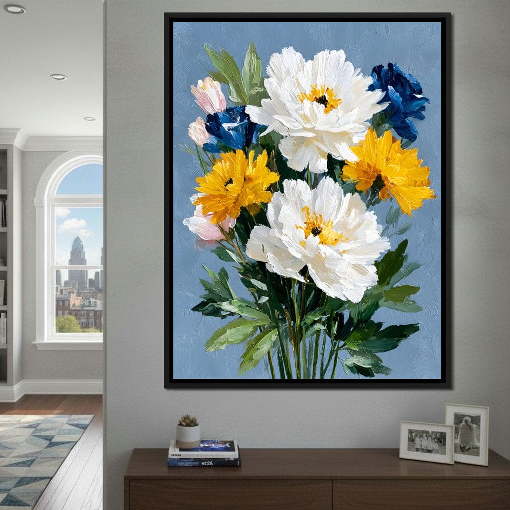 Blue Garden Peony Bouquet Canvas Wall Art