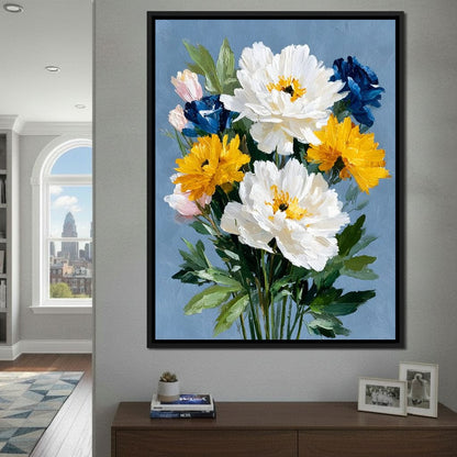Blue Garden Peony Bouquet Canvas Wall Art