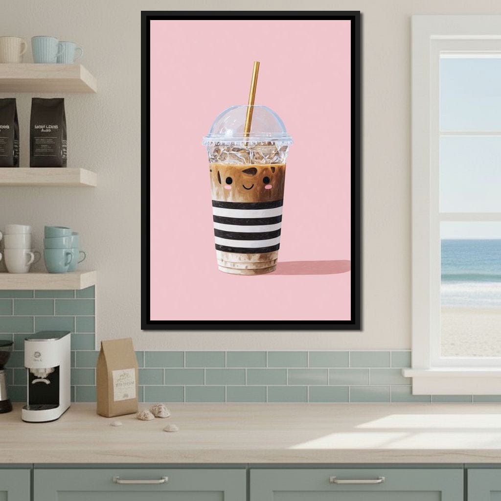Happy Iced Latte Pop Minimalism Canvas Wall Art