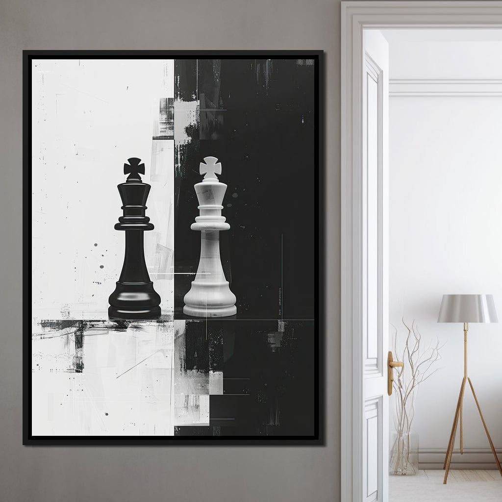 Strategic Chess Duel in Monochrome Canvas Wall Art