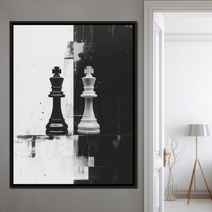 Strategic Chess Duel in Monochrome Canvas Wall Art