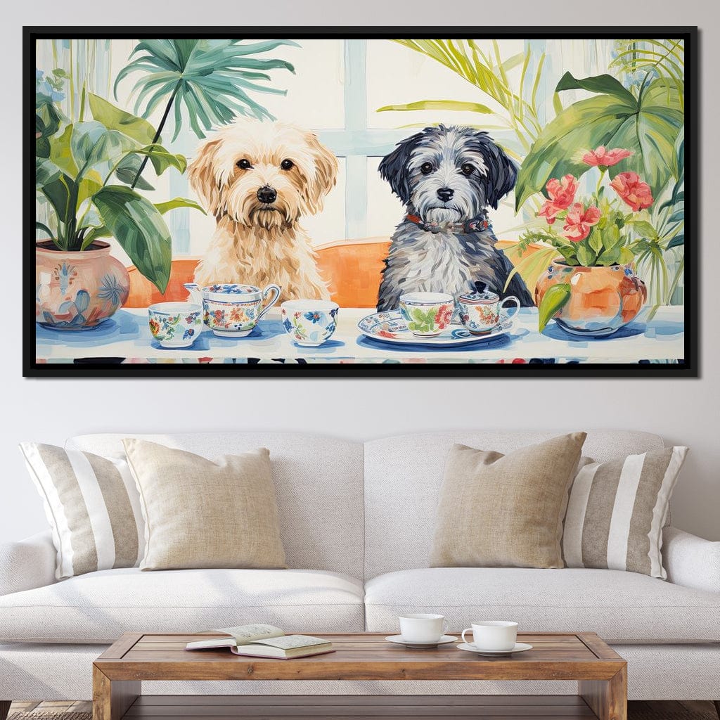 Teatime Tails and Blossoms Canvas Wall Art