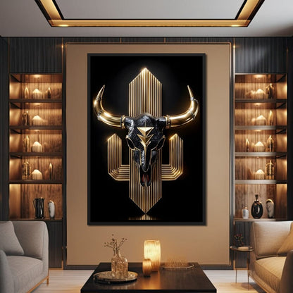 Golden Bull Deco Skull Majesty Canvas Wall Art