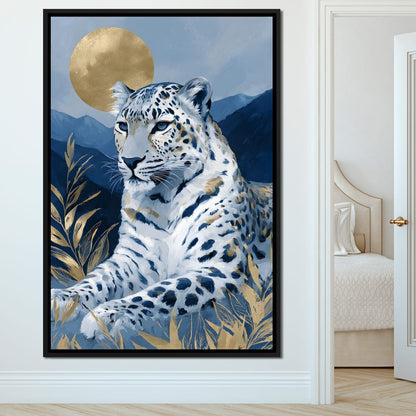 Golden Moon Snow Leopard Calm Canvas Wall Art