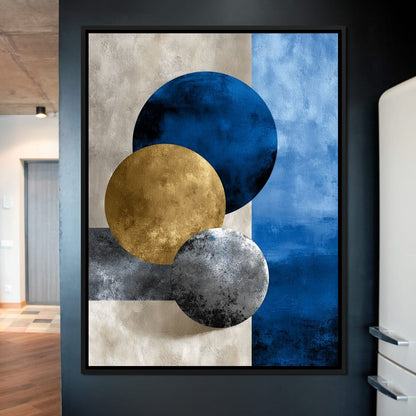 Modern Geometric Blue Gold Orbit Canvas Wall Art