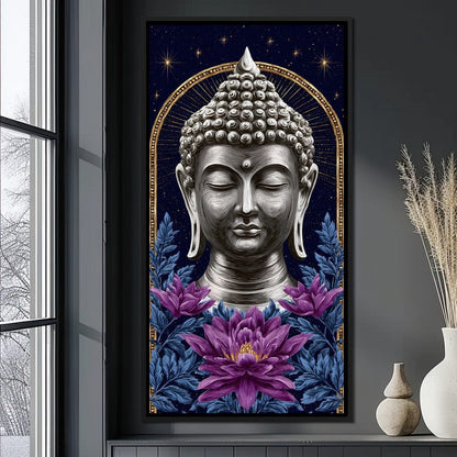 Buddha Lotus Radiance Under Stars Canvas Wall Art