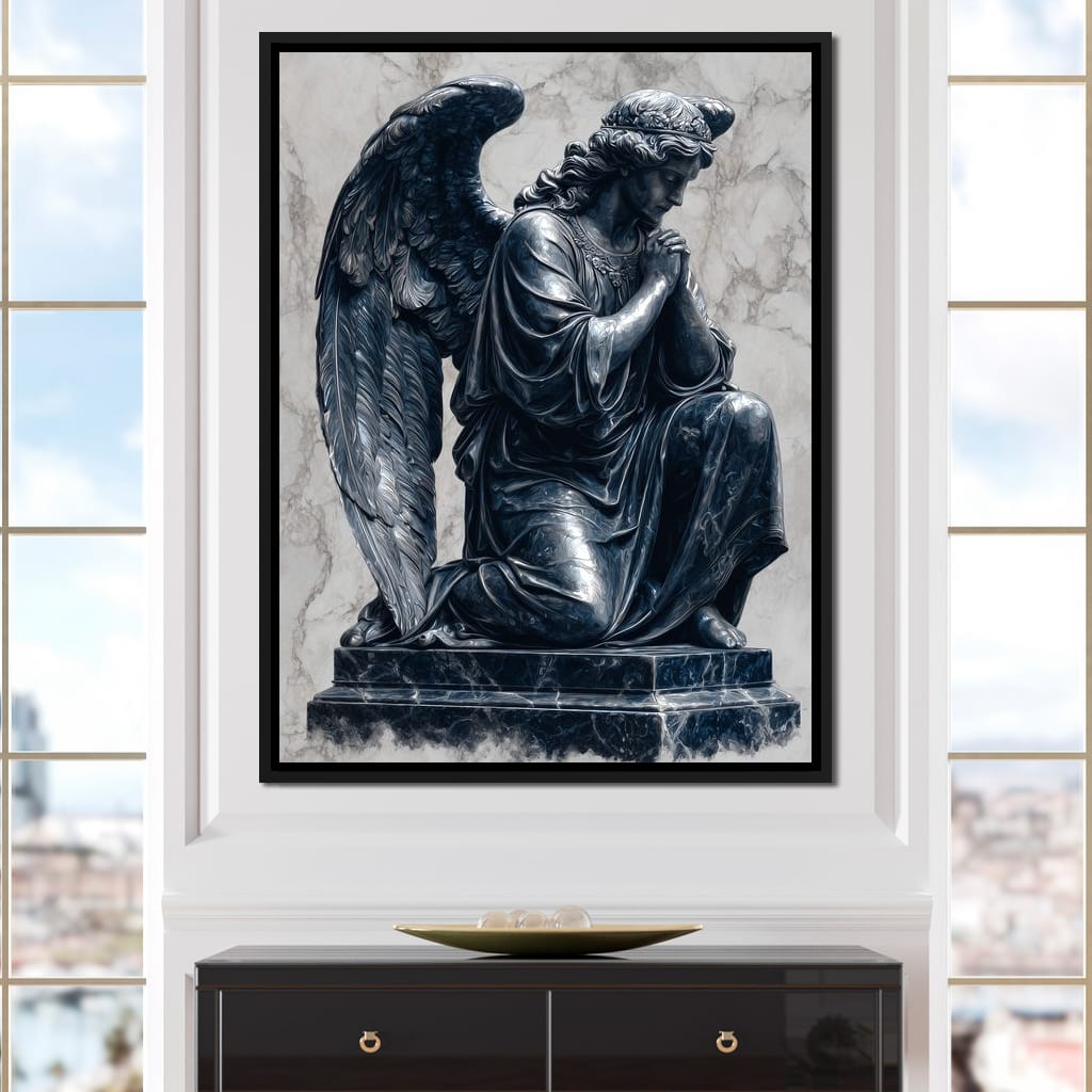 Midnight Marble Angel Prayer Canvas Wall Art