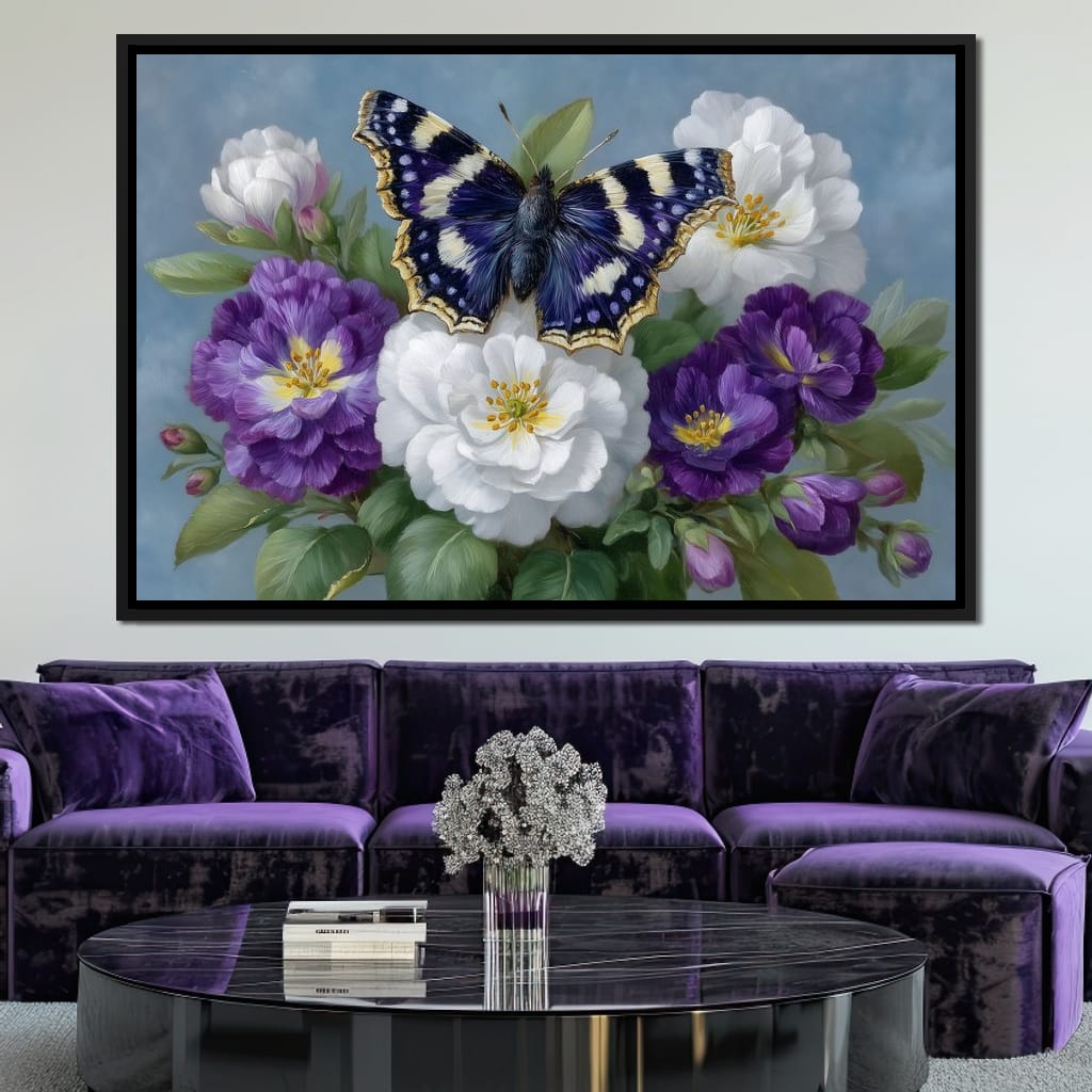 Purple Butterfly Garden Blooms Canvas Wall Art