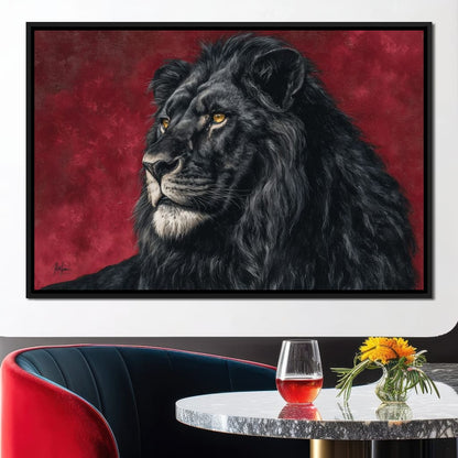 Midnight King Black Lion Portrait Canvas Wall Art