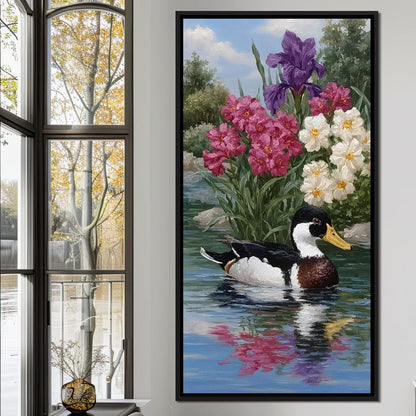 Duck Tranquility Floral Reflection Canvas Wall Art