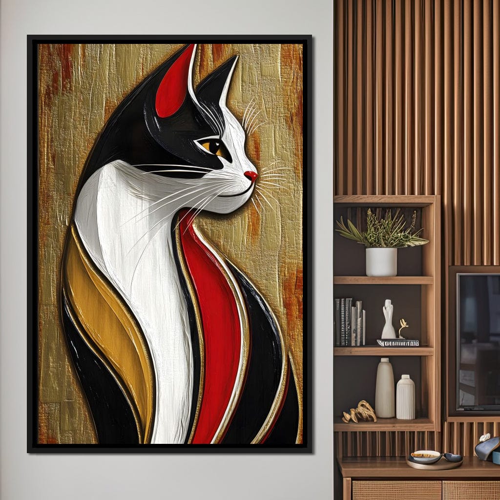 Feline Elegance on Textured Gold Canvas Wall Art