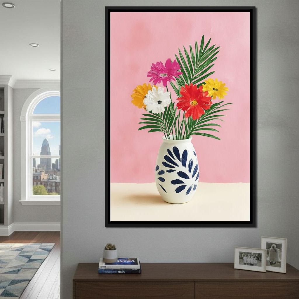 Pink Vase Garden Bouquet Canvas Wall Art