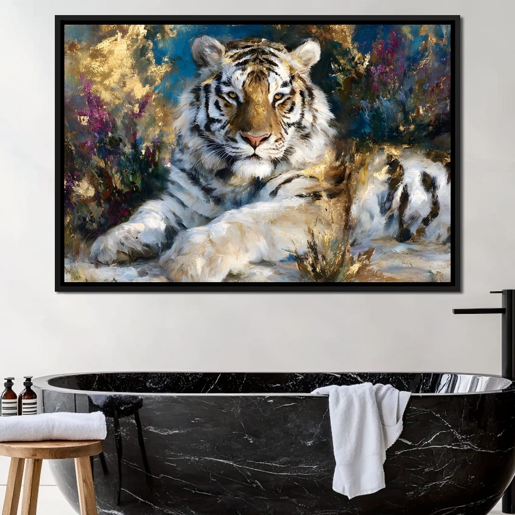 Golden White Tiger Reverie Canvas Wall Art