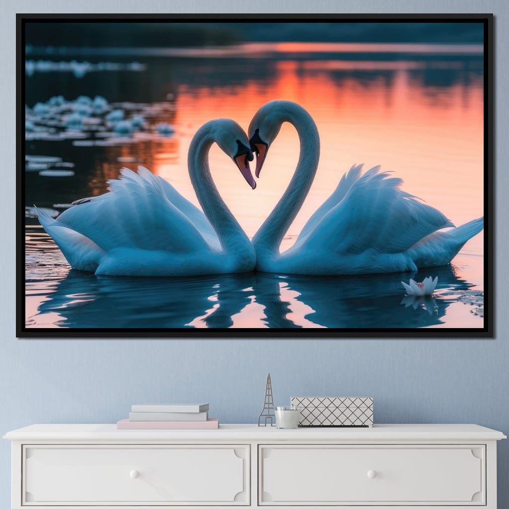 Swans In Love Canvas Wall Art