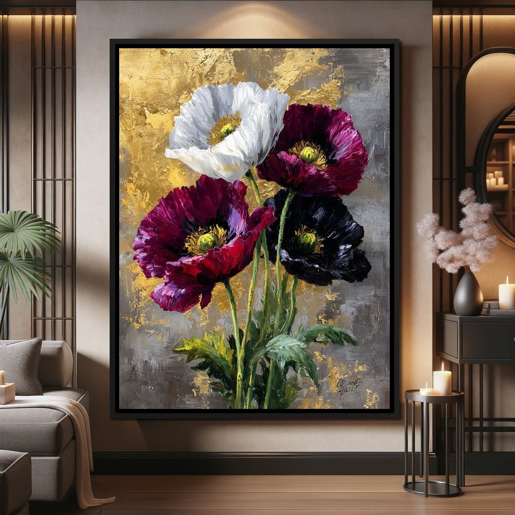 Gilded Poppies Quartet Canvas Wall Art