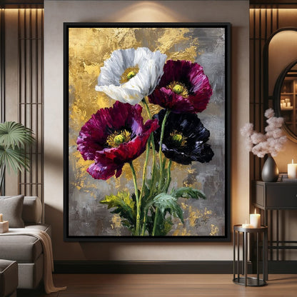 Gilded Poppies Quartet Canvas Wall Art