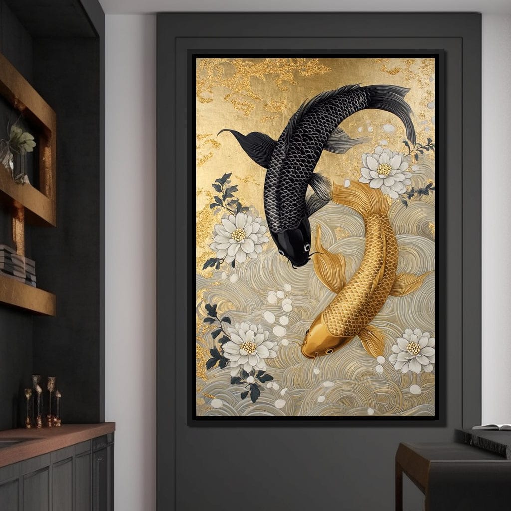 Koi Harmony with White Blossoms Canvas Wall Art