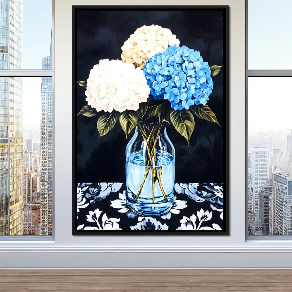 Hydrangea Dream in Glass Vase Canvas Wall Art