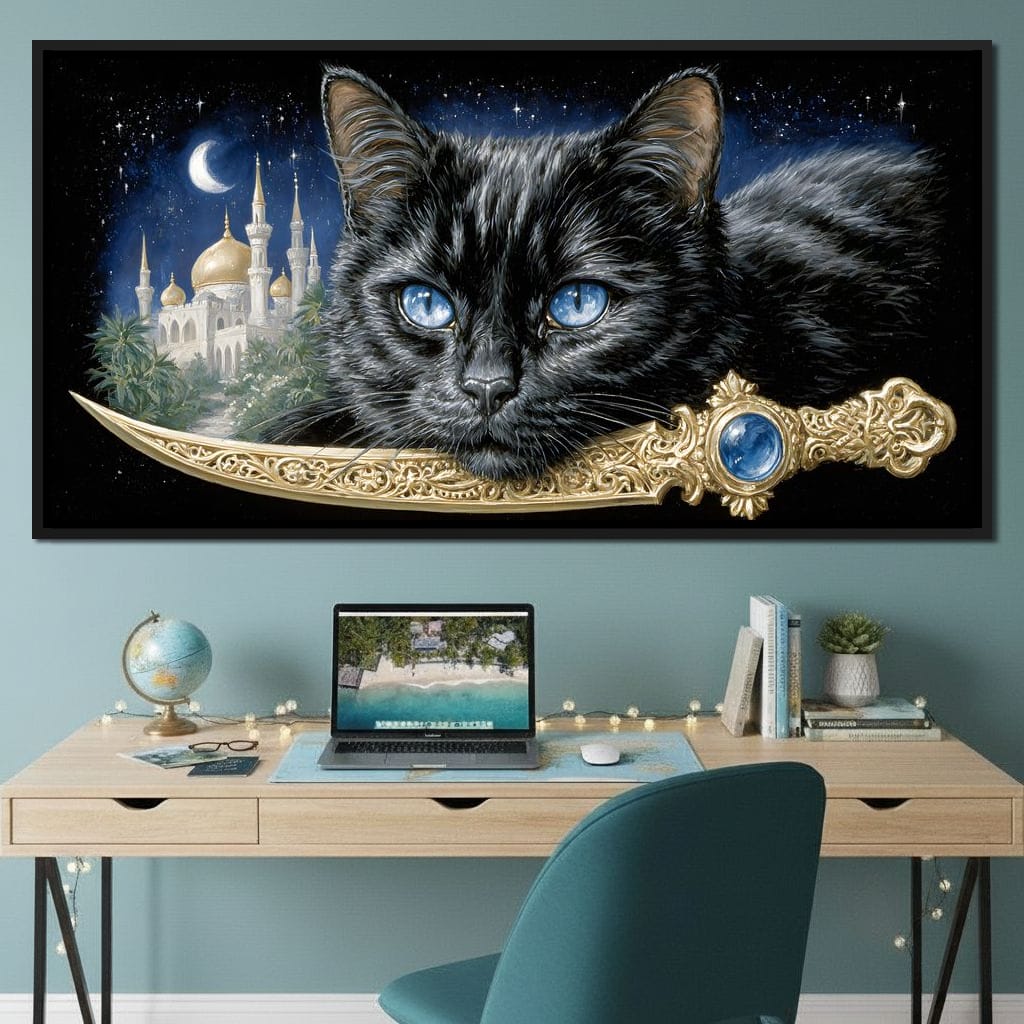 Moonlit Panther Of Golden Minarets Canvas Wall Art