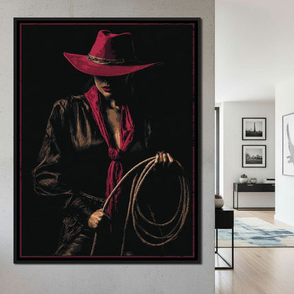 Midnight Cowgirl Red Hat Canvas Wall Art