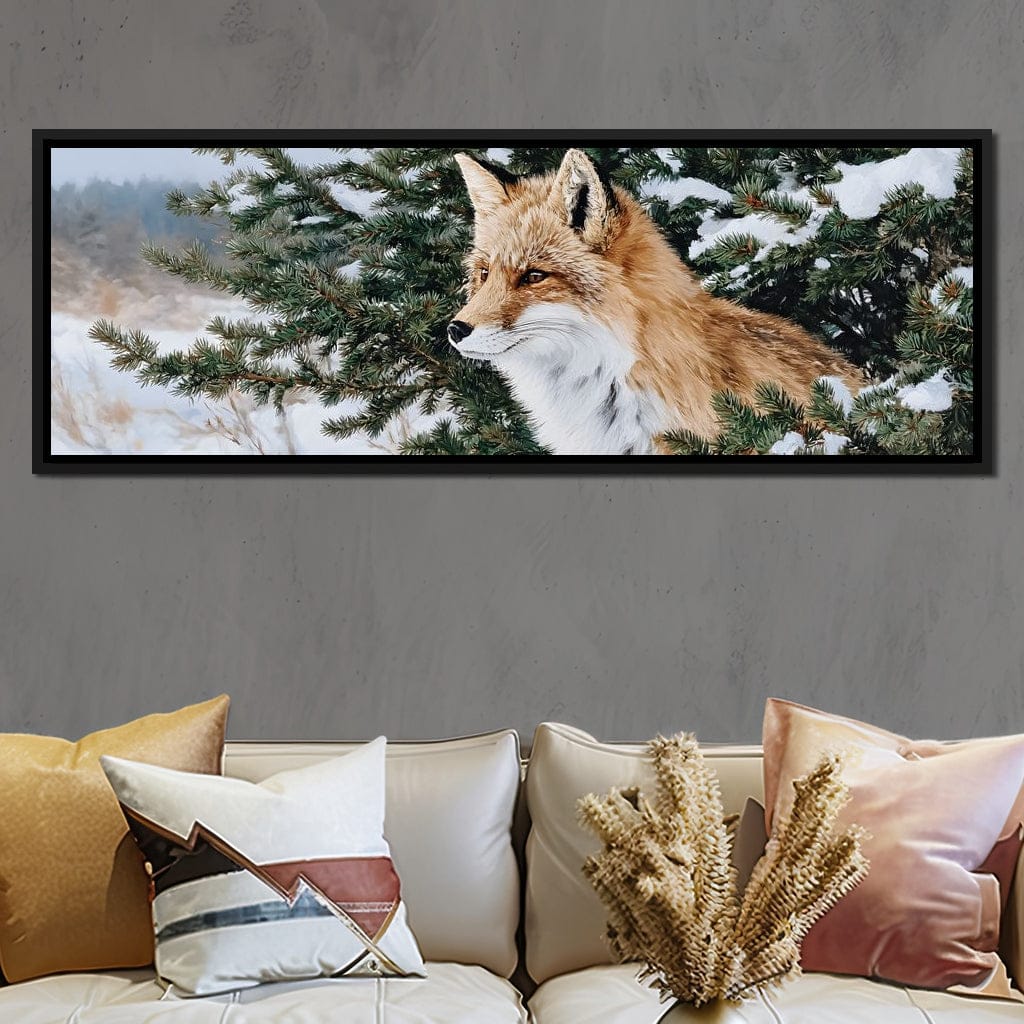 Winter Red Fox Pine Watcher Canvas Wall Art