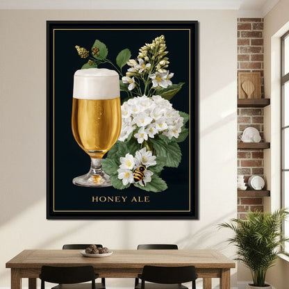 Golden Honey Ale Botanical Noir Canvas Wall Art