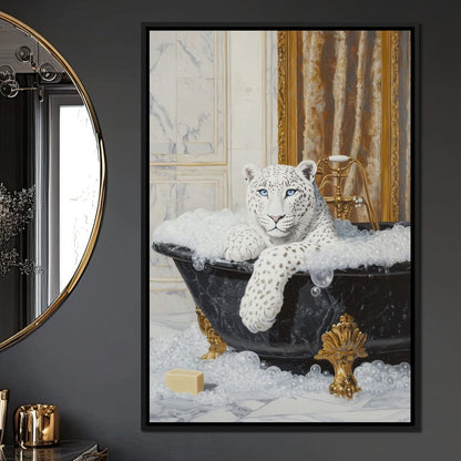 Majestic Snow Leopard Soak in Canvas Wall Art