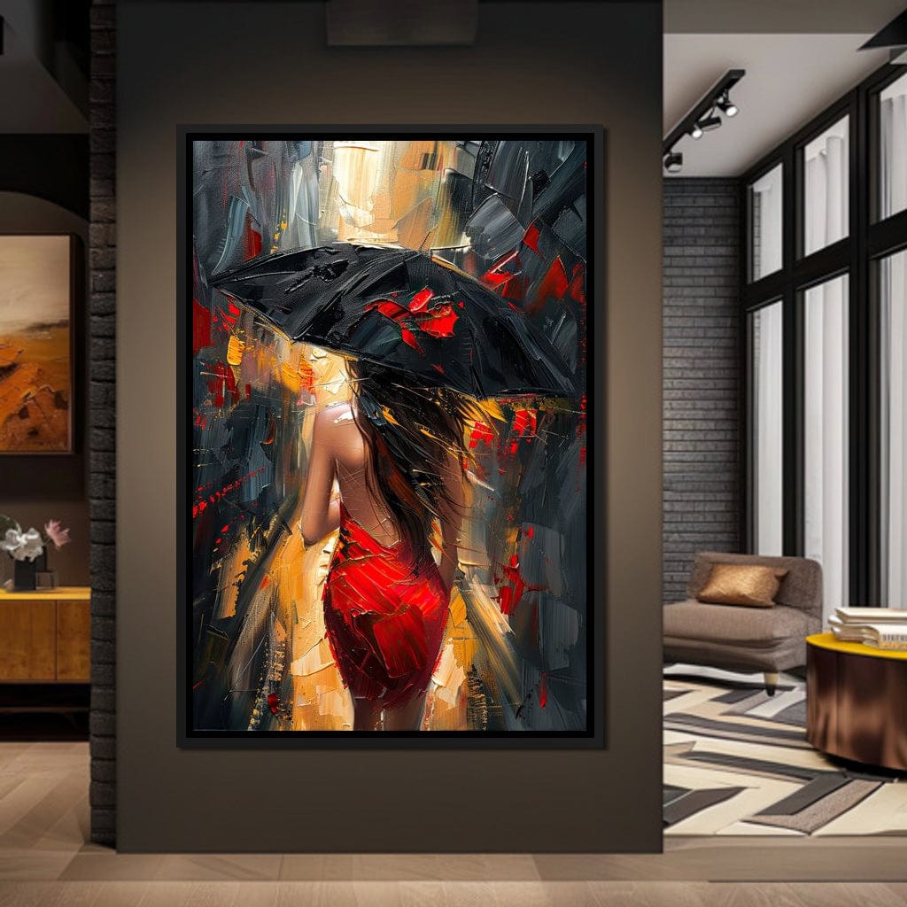 Rainy Stroll in Bold Brushwork Canvas Wall Art
