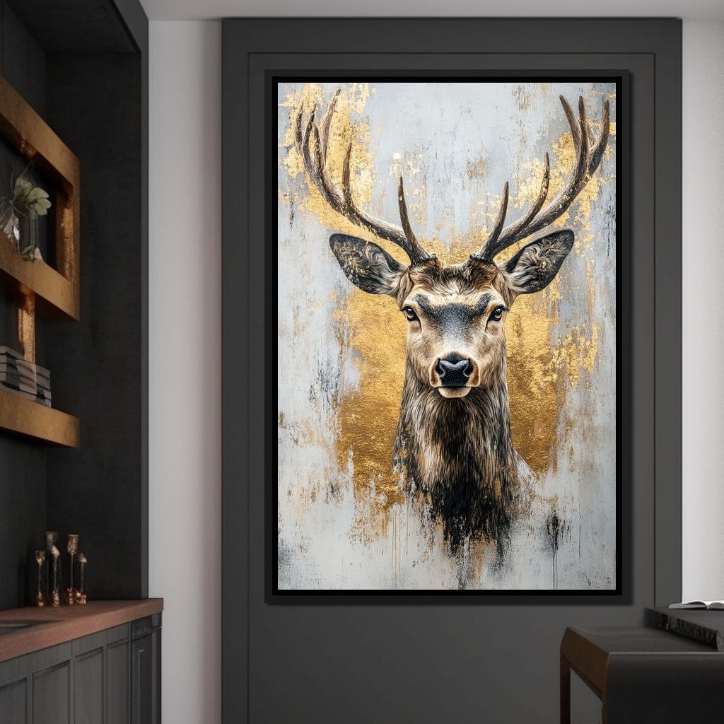 Majestic Golden Deer Portrait Canvas Wall Art