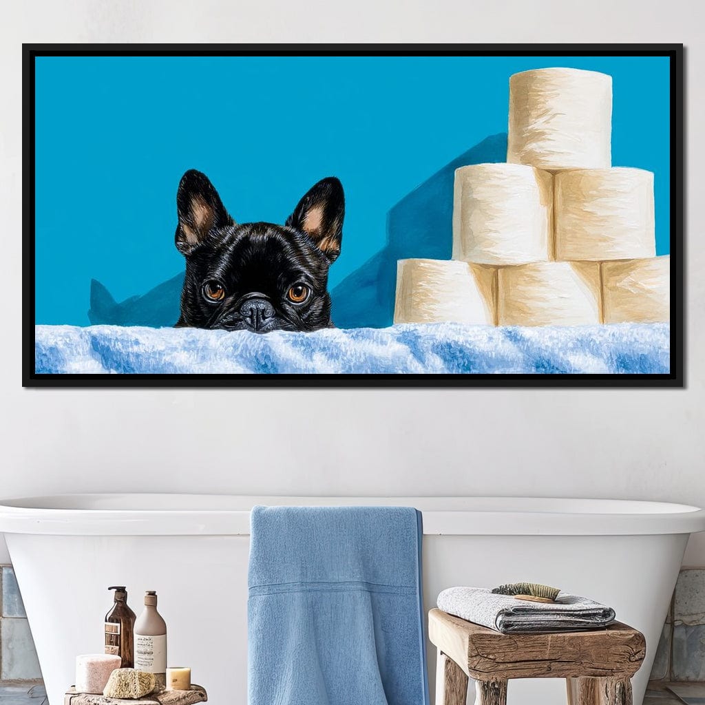 French Bulldog Bathroom Peek Canvas Wall Art