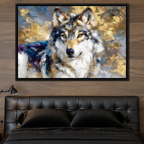 Golden Storm Wolf Portrait Canvas Wall Art