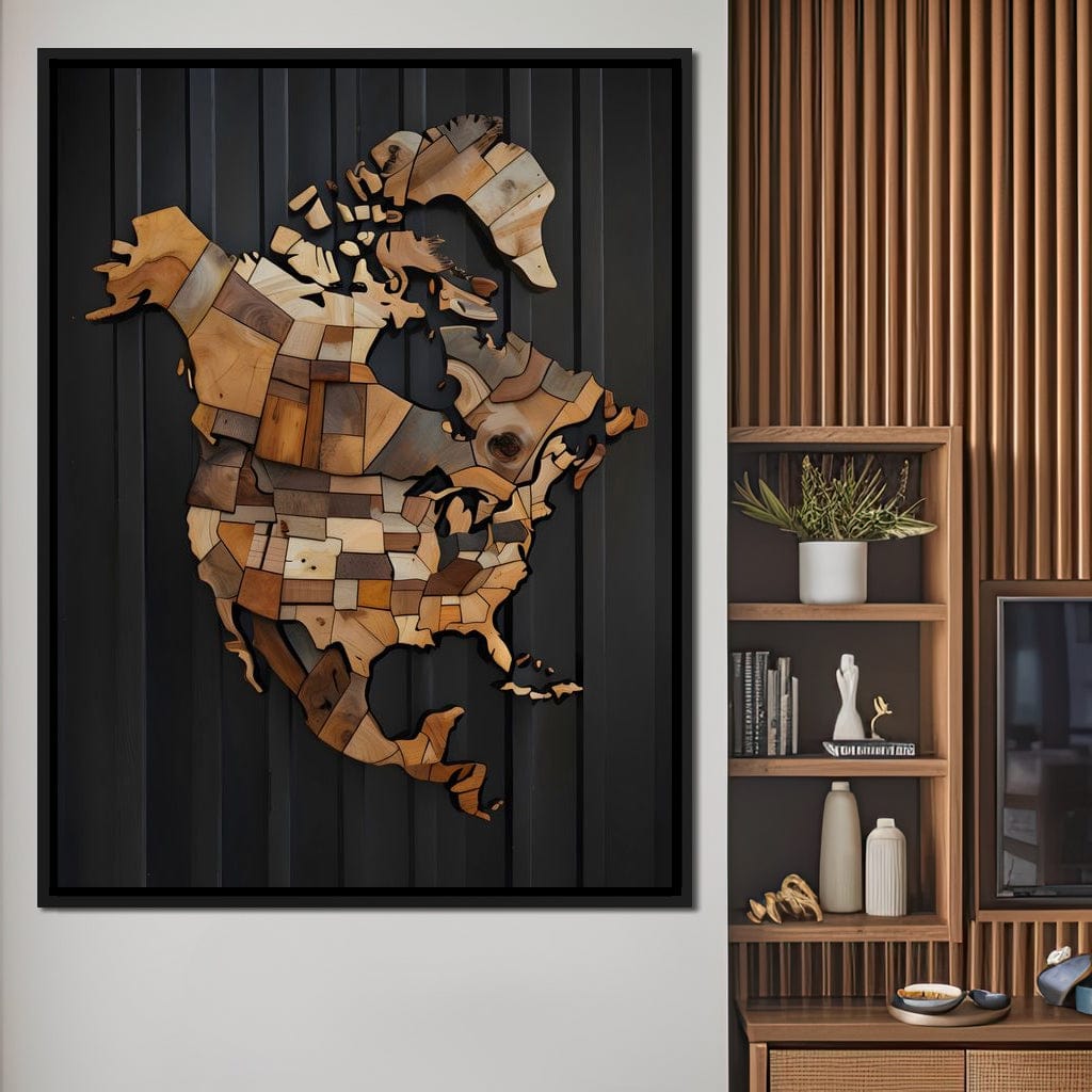 North America & Canada Wooden Art Canvas Wall Art