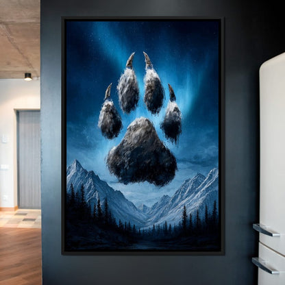 Celestial Wolf Paw Over Peaks Canvas Wall Art