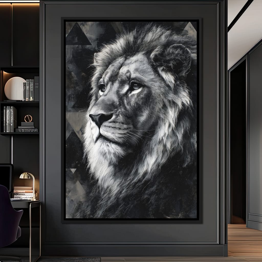 Monochrome Lion King Portrait Canvas Wall Art