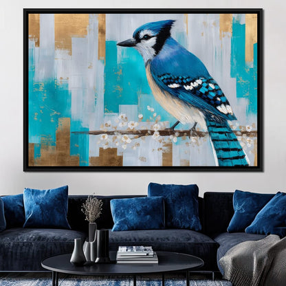 Blue Jay on Golden Birch Canvas Wall Art