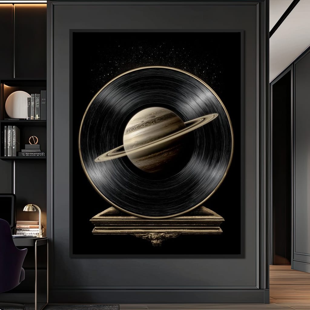 Saturn Vinyl Orbit Night Sky Canvas Wall Art