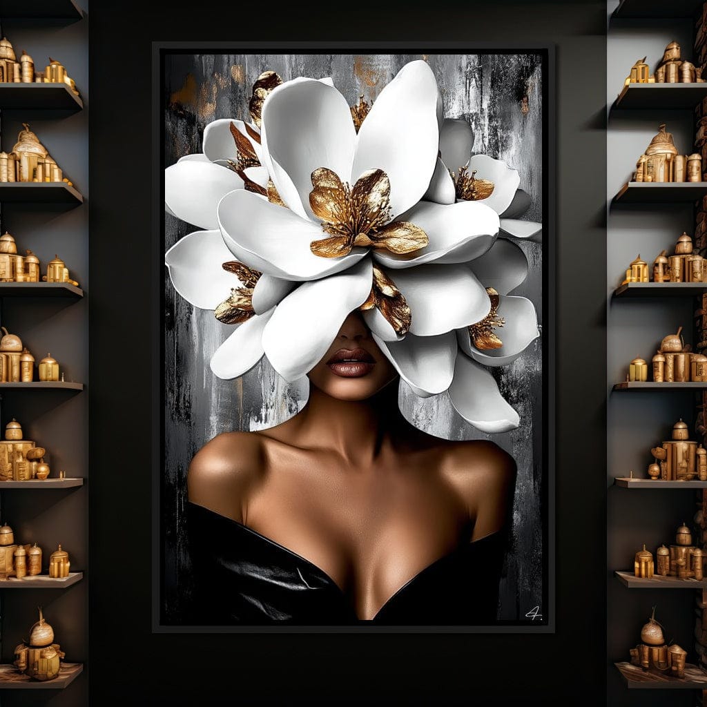 Golden & White Petals Elegance Canvas Wall Art