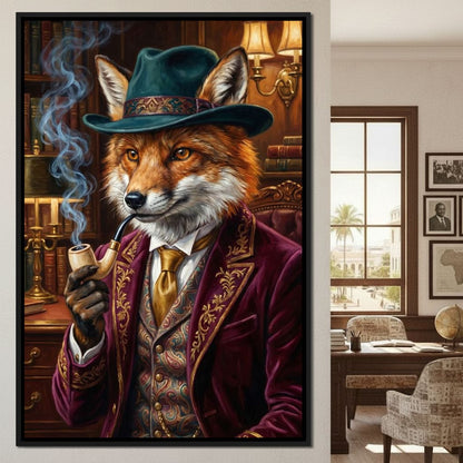 Gentleman Fox Smoking Canvas Wall Art
