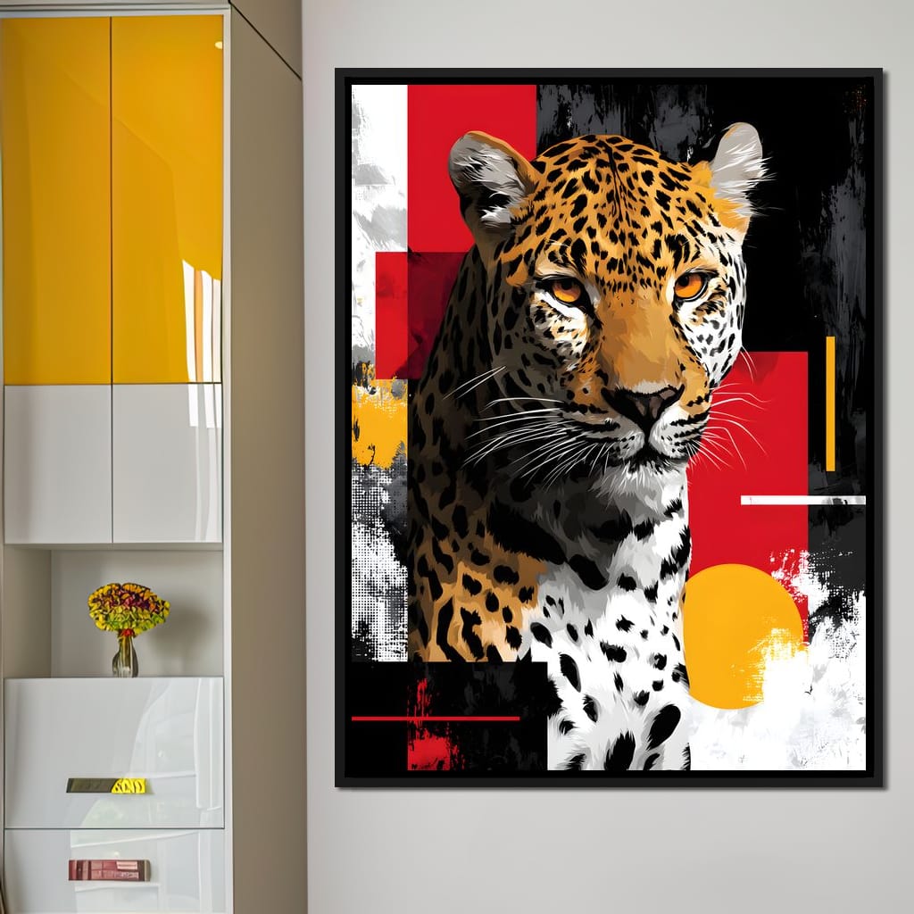 Modern Leopard Portrait Noir Gold Canvas Wall Art
