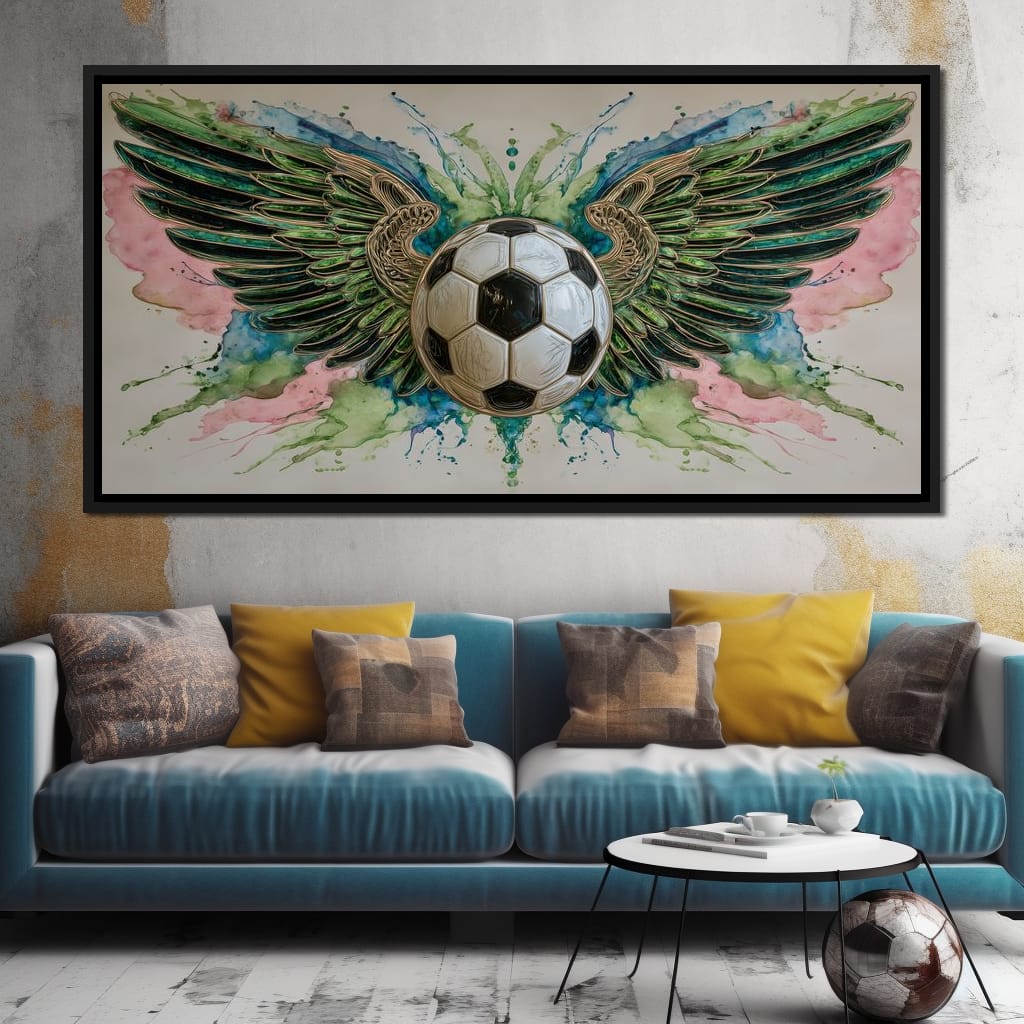 Winged Soccer Ball Watercolor Canvas Wall Art