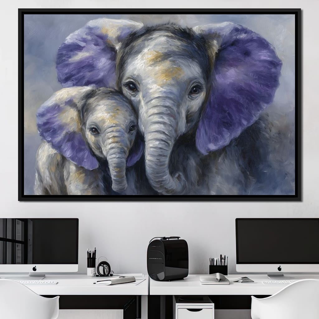 Tender Elephant Family Portrait Canvas Wall Art