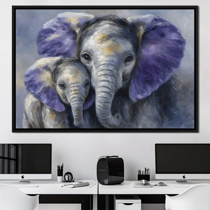 Tender Elephant Family Portrait Canvas Wall Art