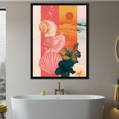 Tidal Shore And Floral Shell Canvas Wall Art