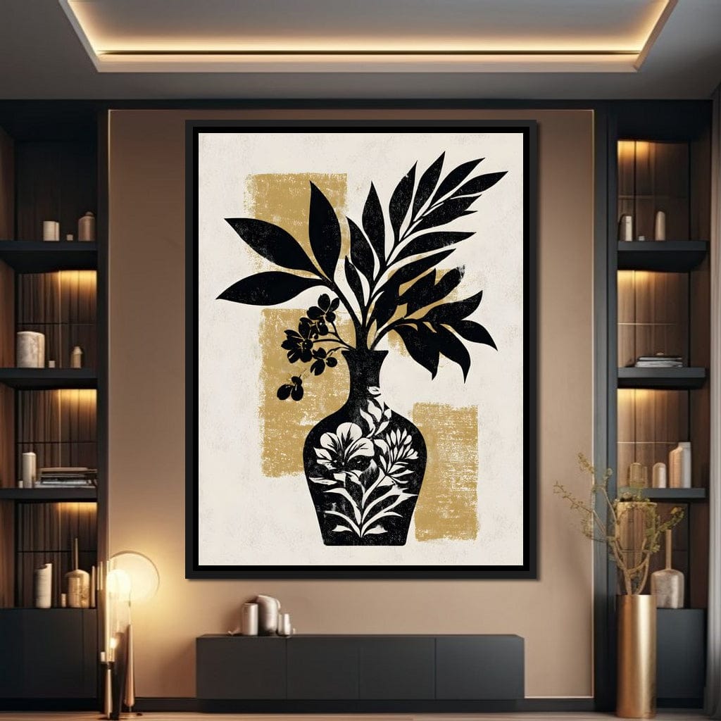 Botanical Vase Silhouette Gold Canvas Wall Art